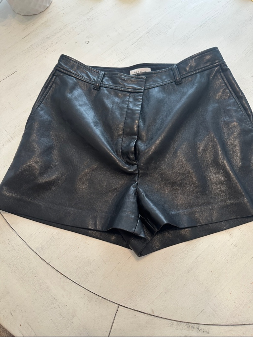 Babaton Black Leather High-Waist Shorts
